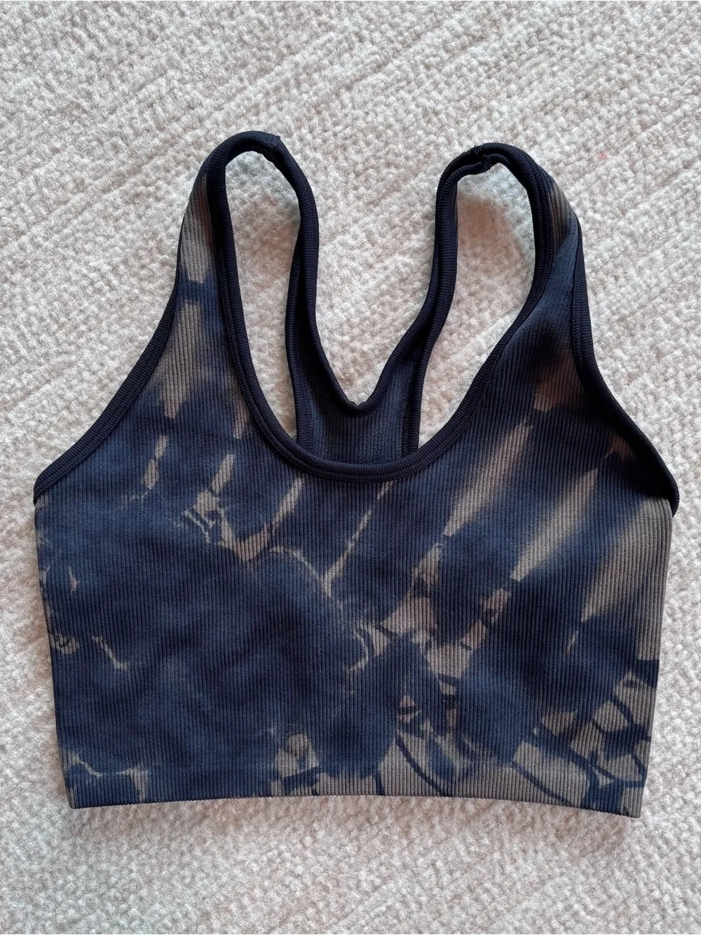Offline by aerie Black Tie-Dye Ribbed Racerback Sports Bralette